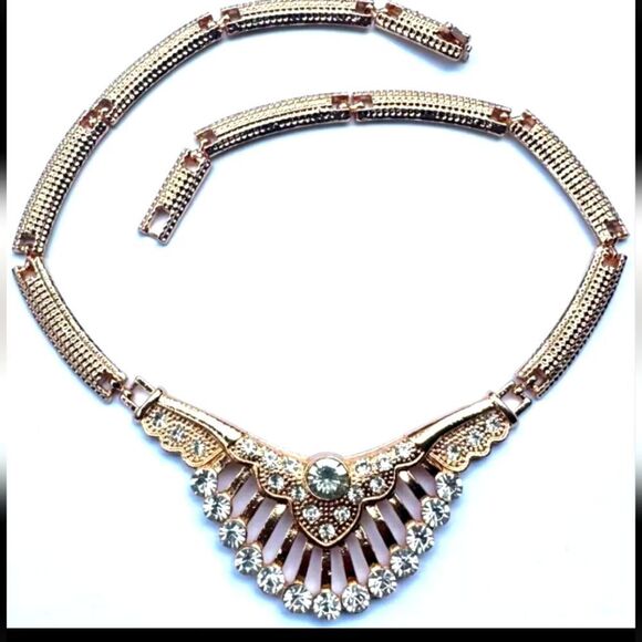 Jewelry New Statement Necklace Gold Chain Large Rhinestone Bib Linked Goddess - Picture 1 of 1